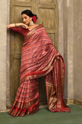 Banarasi Handloom Saree With Multi Striped Body And Border